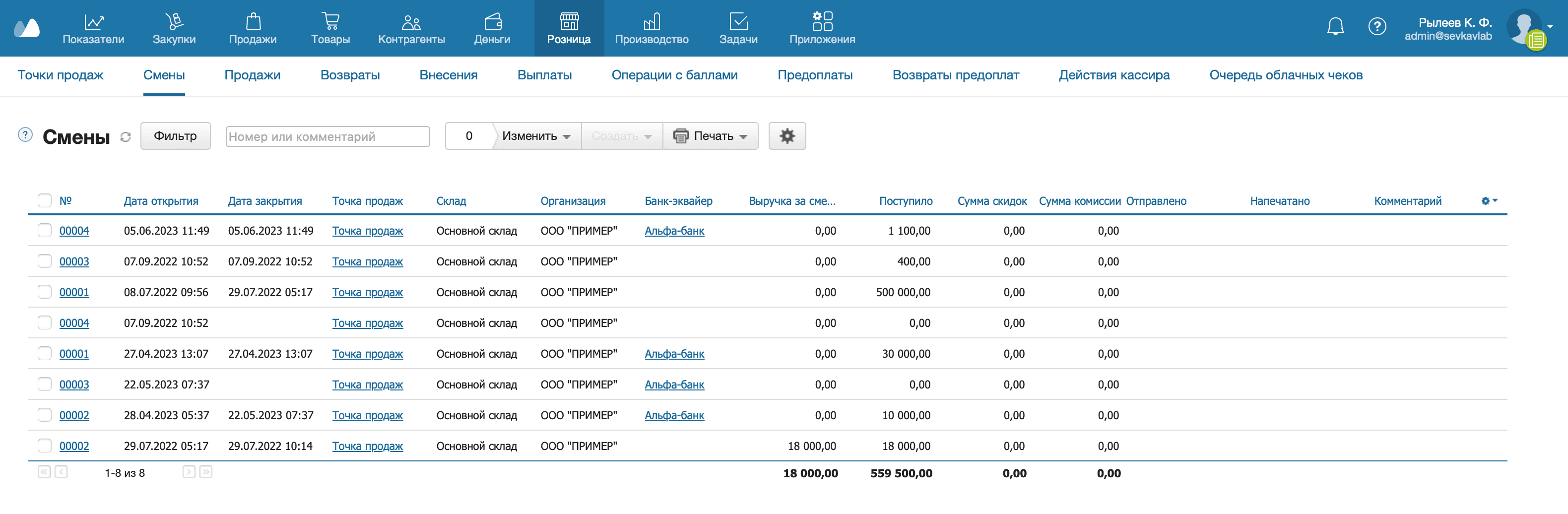 Розница смены