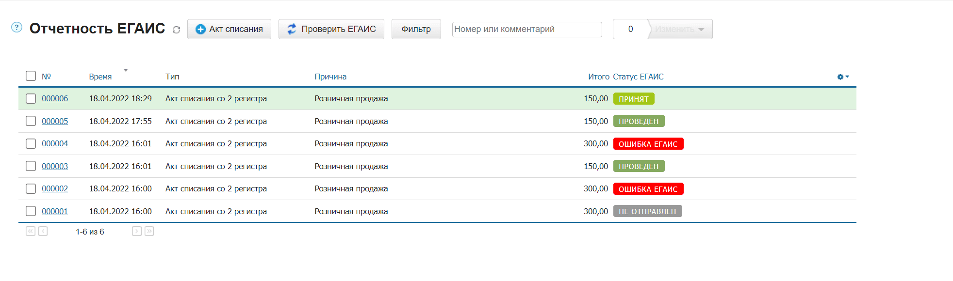 Отчетность ЕГАИС